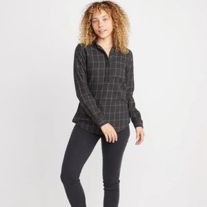 Marine Layer Diana Popover Flannel Button Shirt Soft Black Plaid Medium